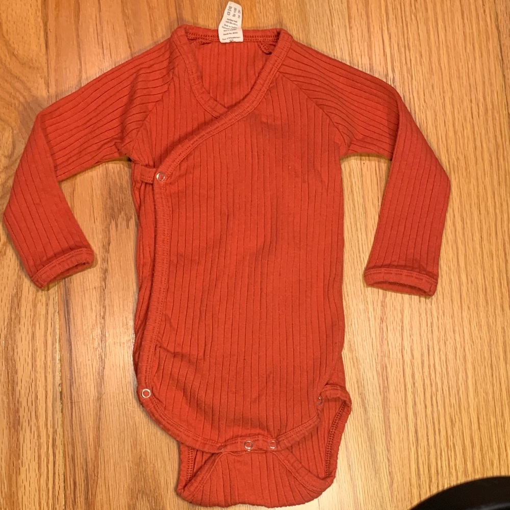 Kate Quinn Organic Cotton Blend Ribbed Bodysuit in burnt orange size 12-18month